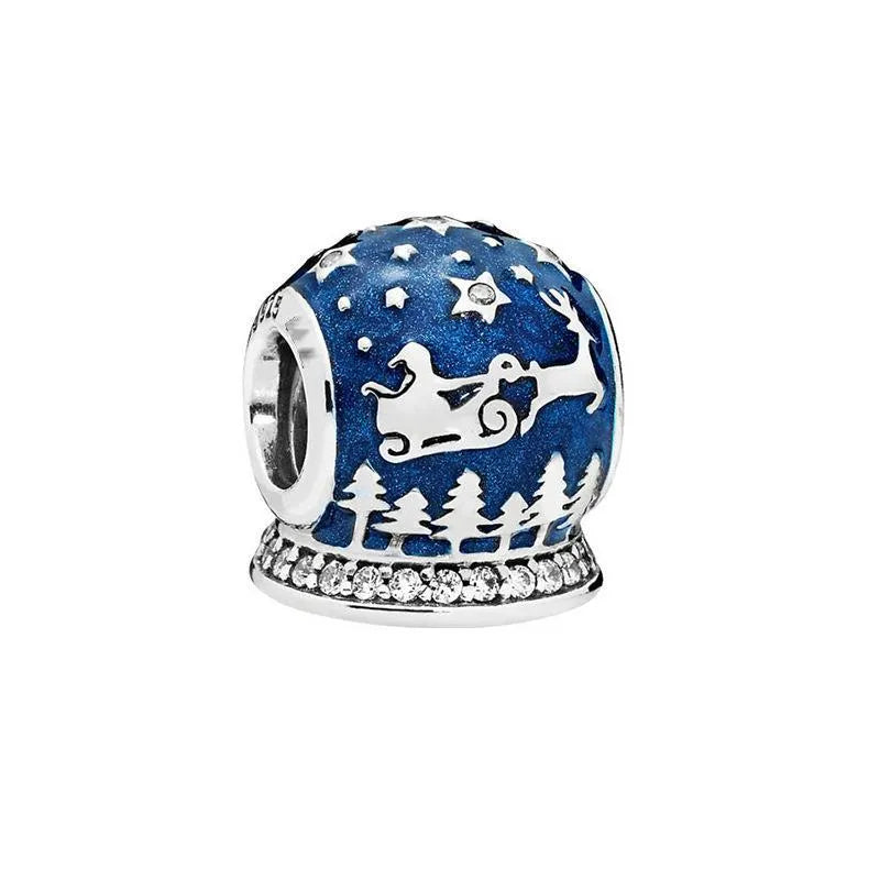 Charm Ασήμι 925 "Άγιος Βασίλης στο Έλκηθρο" με Μπλε Σμάλτο (C1303)