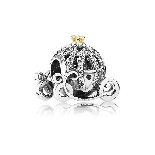 Charm από ασήμι άμαξα Σταχτοπούτας με χρυσή κορώνα (C1308)
