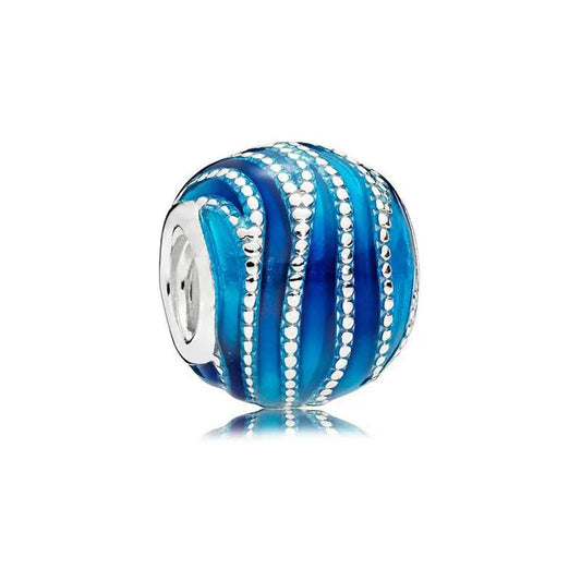 Charm σφαιρικό μπλε με διακοσμητικές γραμμές από ασήμι 925 (C1323)
