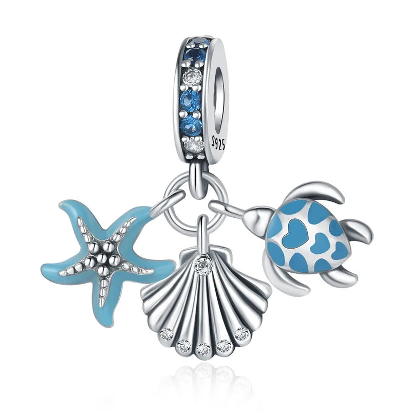 Charm Θαλάσσιο με Αστερία, Κοχύλι & Χελώνα – Ασήμι 925 (C1326)