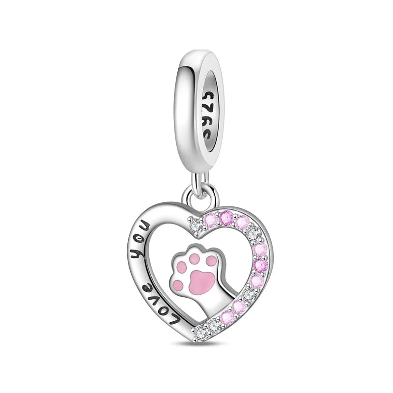 Ασημένιο Charm Καρδιά Love You με Πατουσάκι – Ασήμι 925 (C1342)