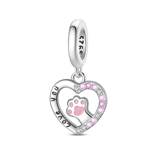 Ασημένιο Charm Καρδιά Love You με Πατουσάκι – Ασήμι 925 (C1342)