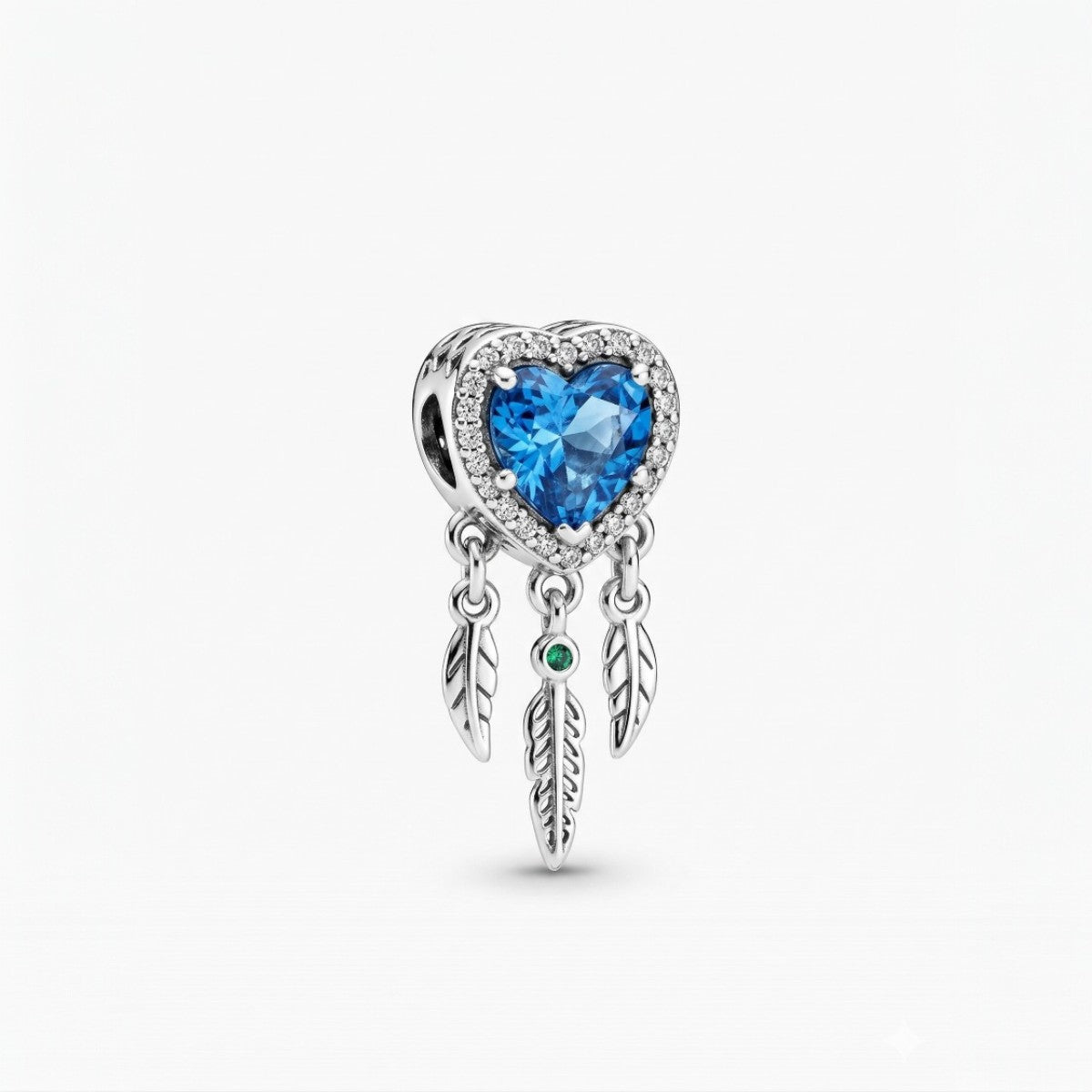 Charm από ασήμι 925 καρδιά με μπλε πέτρα και φτερά (C1362)