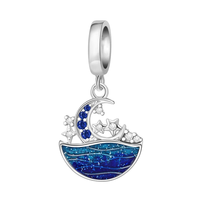 Ασημένιο 925 Charm Φεγγάρι & Θάλασσα με Πέτρες (C1370)