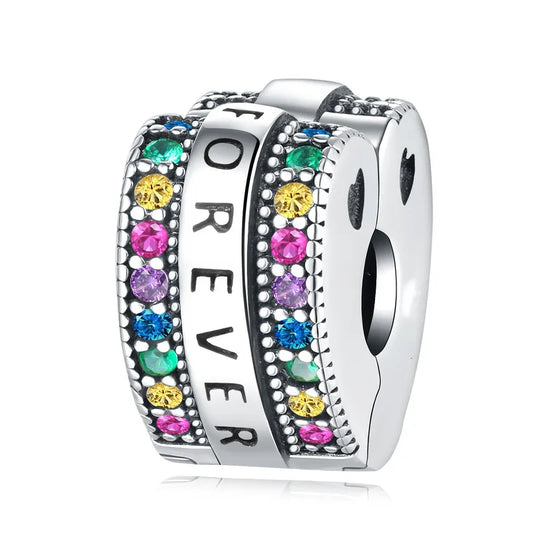Ασημένιο 925 Charm “Forever” με Πολύχρωμες Πέτρες (C1376)