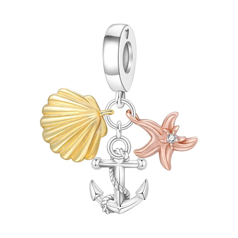 Ασημένιο 925 Charm Θάλασσα με Κοχύλι & Αστερία (C1378)