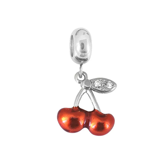 Ατσάλινο Charm Κεράσια με Κόκκινο Σμάλτο & Πέτρες (C3040)