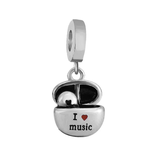 Ασημί Ατσάλινο Charm Ακουστικά "I Love Music" (C3051)