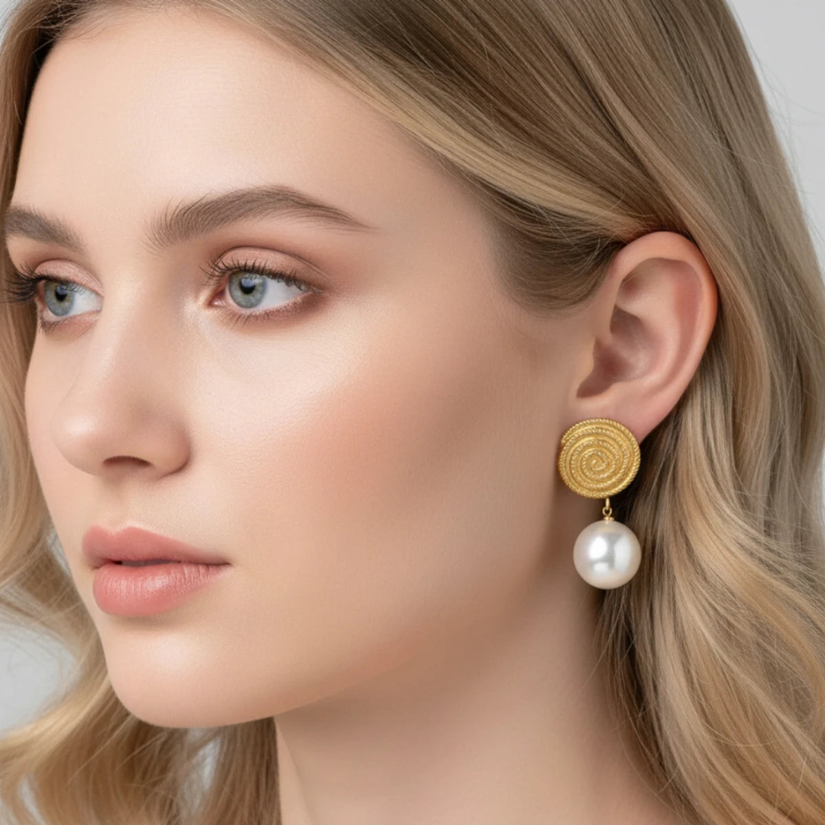 Ατσάλινα κρεμαστά σκουλαρίκια με πέρλα 3.8cm (E1503)