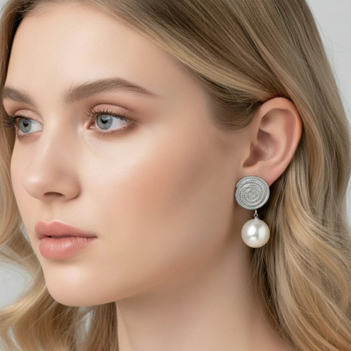 Ατσάλινα κρεμαστά σκουλαρίκια με πέρλα 3.8cm (E1540)