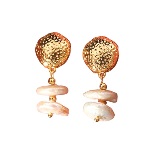 Σκουλαρίκια με Καλλιεργημένα Μαργαριτάρια & Χρυσό Χαλκό (E1557)