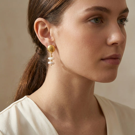 Σκουλαρίκια με Καλλιεργημένα Μαργαριτάρια & Χρυσό Χαλκό (E1557)