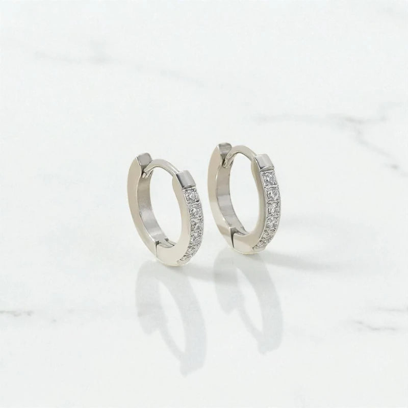 Ατσάλινα Σκουλαρίκια Κρίκοι 1.3cm – Ασημί με Ζιργκόν (E1595)