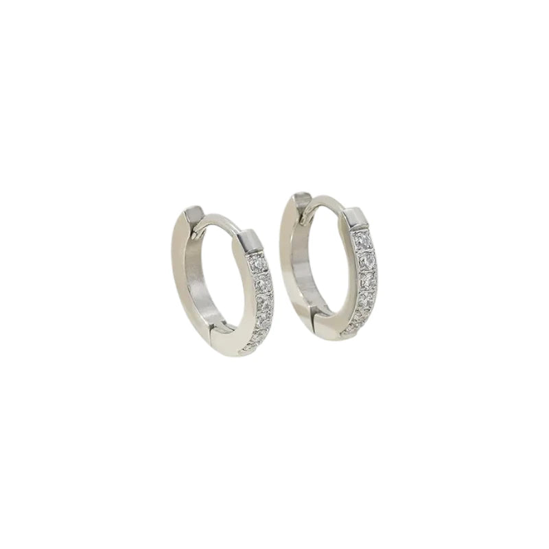 Ατσάλινα Σκουλαρίκια Κρίκοι 1.3cm – Ασημί με Ζιργκόν (E1595)