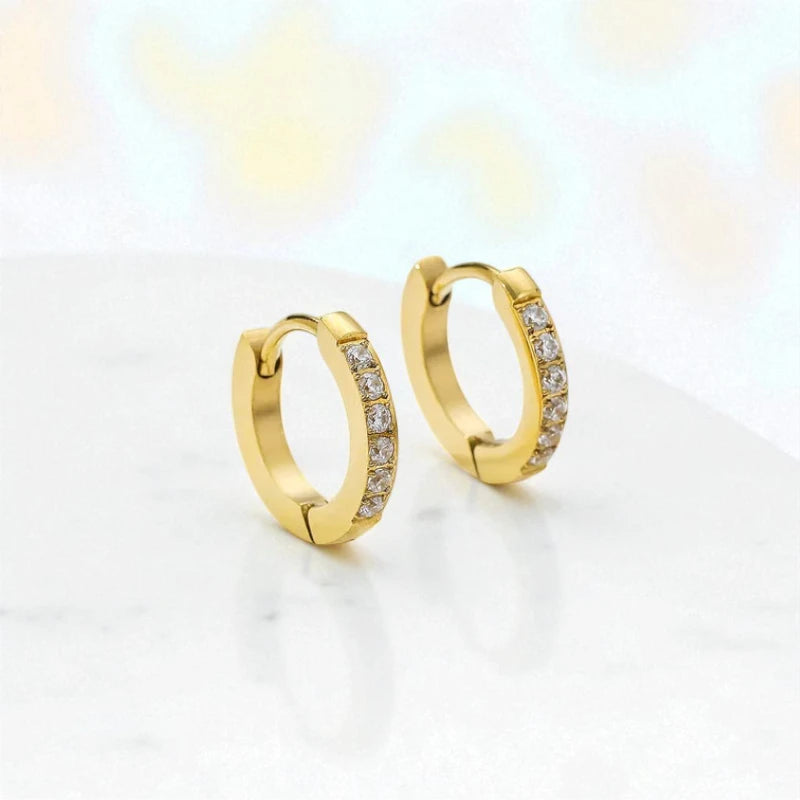 Ατσάλινα Σκουλαρίκια Κρίκοι 1.3cm – Χρυσό με Ζιργκόν (E1596)