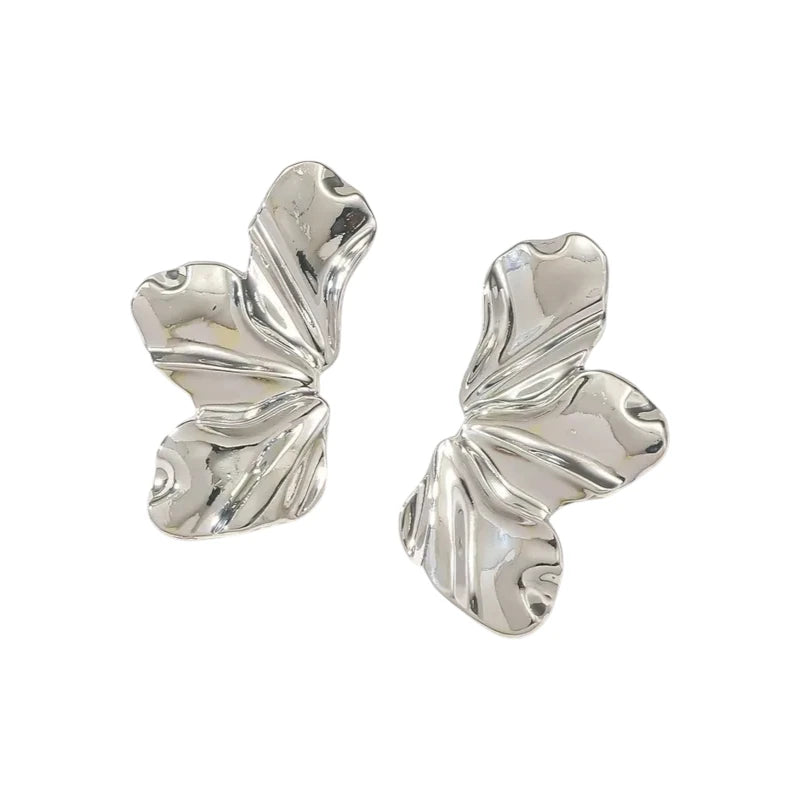 Ατσάλινα Σκουλαρίκια 4.5cm – Ασημί Πεταλούδες (E1603)