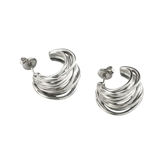 Ατσάλινα Ασημί Σκουλαρίκια Κρίκοι 1.8 cm με Πολυστρωματικό Design (E1613)