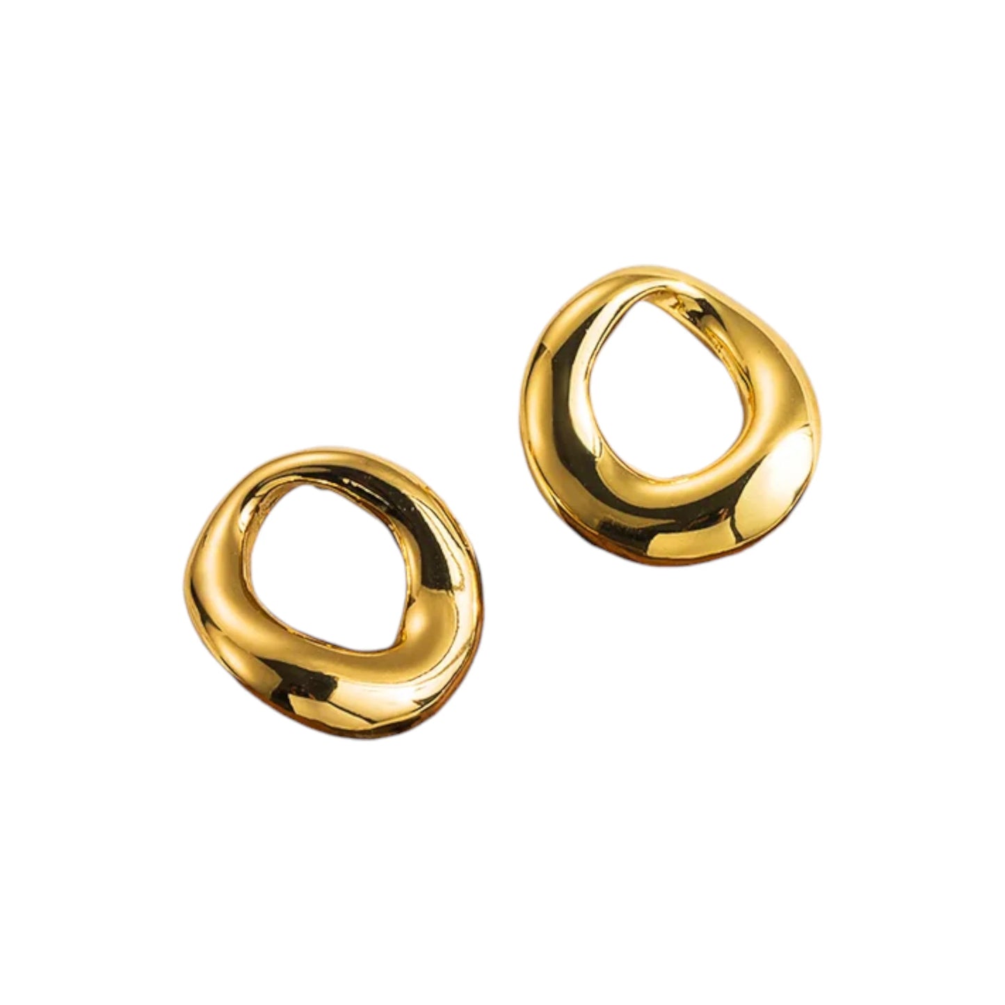 Ατσάλινα Χρυσά Σκουλαρίκια 1.7 cm με Οργανικό Κυκλικό Design (E1621)