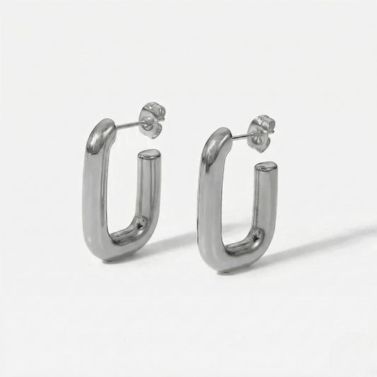 Ατσάλινα καρφωτά σκουλαρίκια τύπου κρίκου σε ορθογώνια φόρμα 2.5cm (E1633)