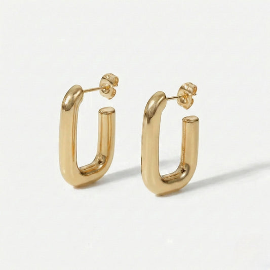 Ατσάλινα καρφωτά σκουλαρίκια τύπου κρίκου σε ορθογώνια φόρμα 2.5cm (E1636)