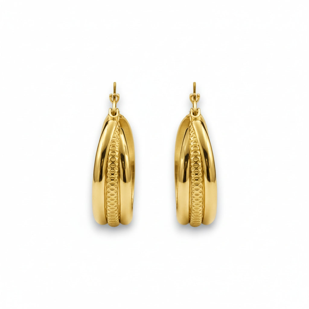 Ατσάλινοι κρίκοι σκουλαρίκια με ανάγλυφη λεπτομέρεια 3.1cm (E1660)