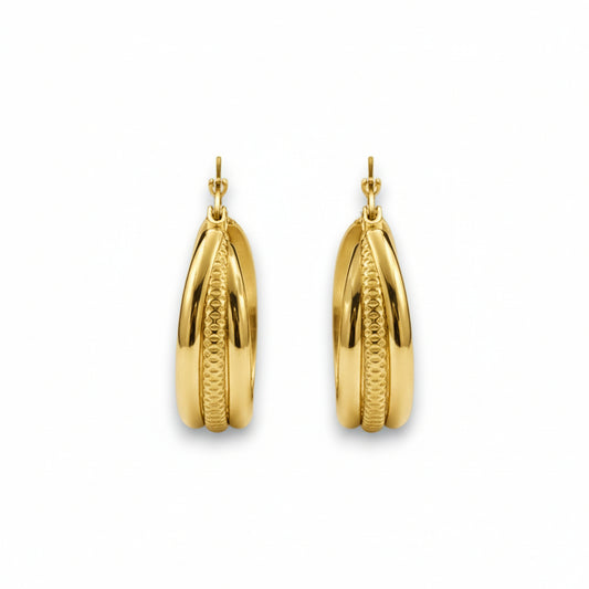 Ατσάλινοι κρίκοι σκουλαρίκια με ανάγλυφη λεπτομέρεια 3.1cm (E1660)