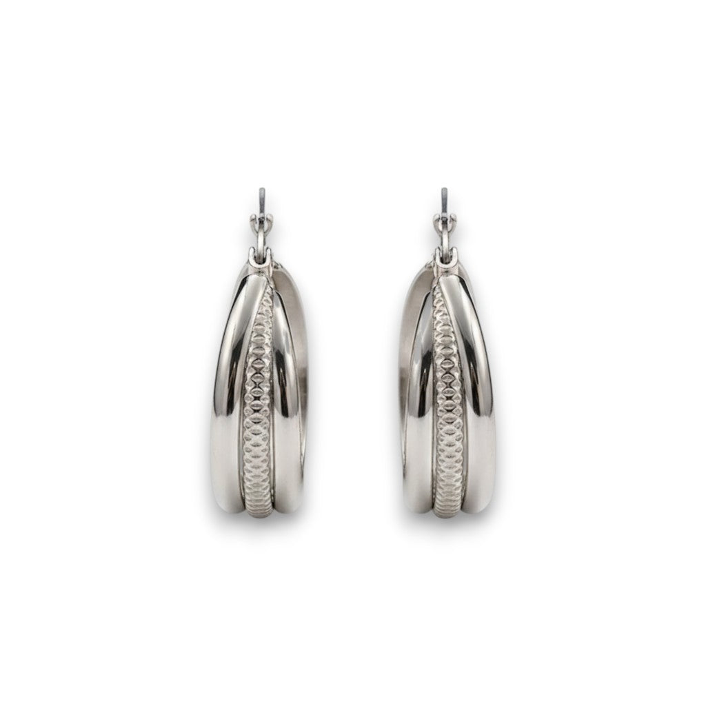 Ατσάλινοι κρίκοι σκουλαρίκια με ανάγλυφη λεπτομέρεια 3.1cm (E1661)