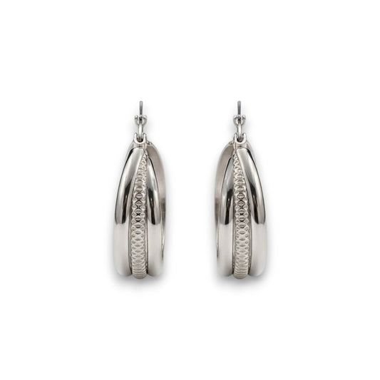 Ατσάλινοι κρίκοι σκουλαρίκια με ανάγλυφη λεπτομέρεια 3.1cm (E1661)