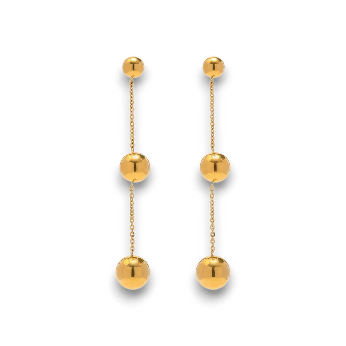 Μακριά Σκουλαρίκια με Μπάλες από Ατσάλι – Χρυσό | 5 cm (E1679)