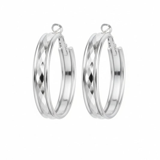 Ατσάλινοι Κρίκοι Ασημί 4 cm (E1695)