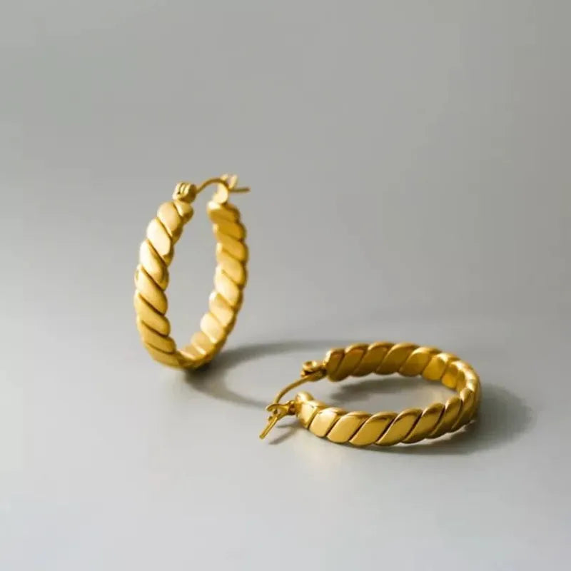 Ατσάλινα Σκουλαρίκια Κρίκοι Rope Χρυσά 2,5cm (E1701)