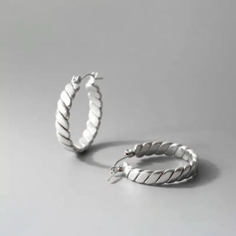 Ατσάλινα Σκουλαρίκια Κρίκοι Rope Ασημί 2,2cm (E1702)