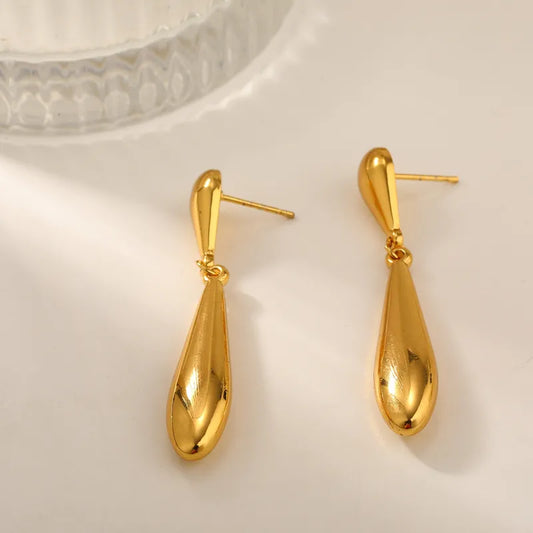 Ατσάλινα σκουλαρίκια σταγόνα χρυσά 4.8cm (E1710)