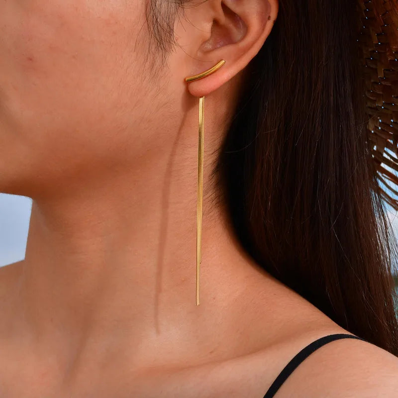 Ατσάλινα Μακριά Σκουλαρίκια με Αλυσίδες 10 cm (E1713)