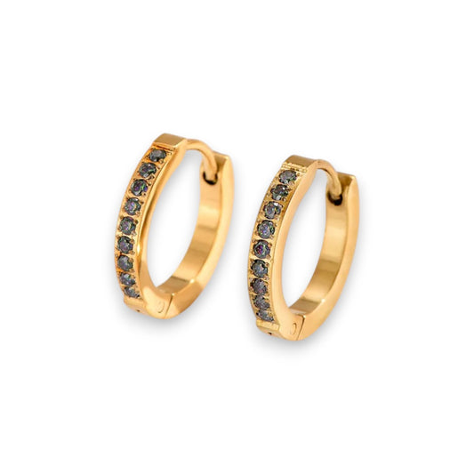 Ατσάλινα Σκουλαρίκια Κρίκοι Χρυσαφί με Σκούρες Πέτρες 1,8 cm (E1717)