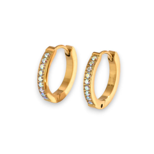 Ατσάλινα Σκουλαρίκια Κρίκοι Χρυσαφί με Ιριδίζουσες Πέτρες 1,8 cm (E1720)