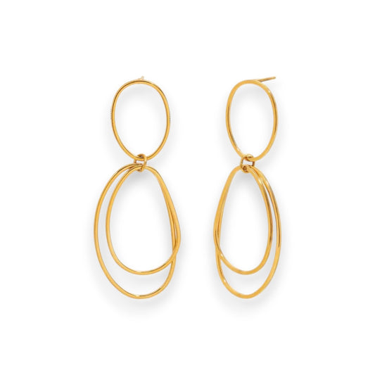 Ατσάλινα Κρεμαστά Σκουλαρίκια Οβάλ Διπλά 5.9 cm (E1740)