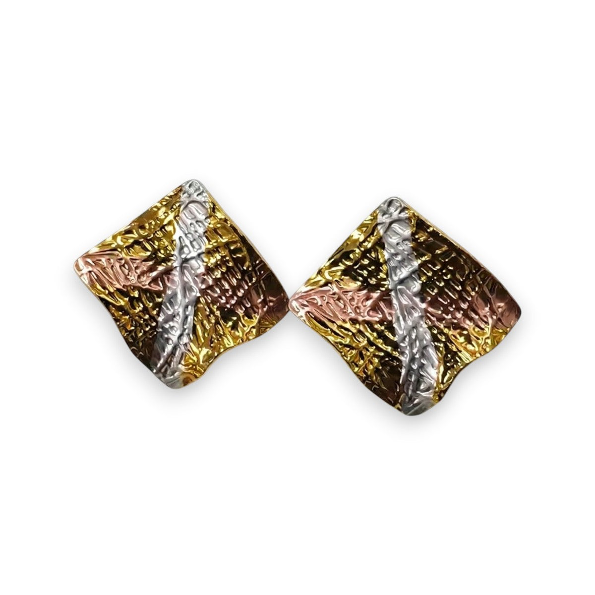 Ατσάλινα Δίχρωμα Σκουλαρίκια Τετράγωνα 2 x 2 cm (E1761)