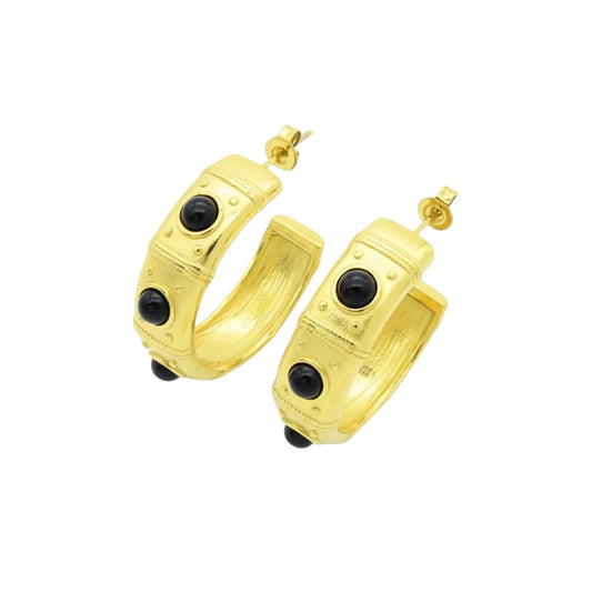 Ατσάλινοι Κρίκοι με Μαύρες Πέτρες 3.3cm (E3171)