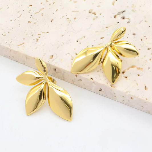 Ατσάλινα σκουλαρίκια φύλλα 3.5 cm (E3296)