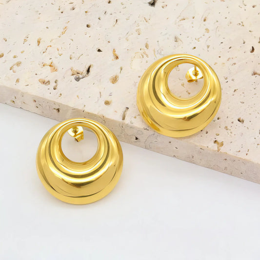 Ατσάλινα στρογγυλά σκουλαρίκια σε χρυσό 2.5 cm (E3297)