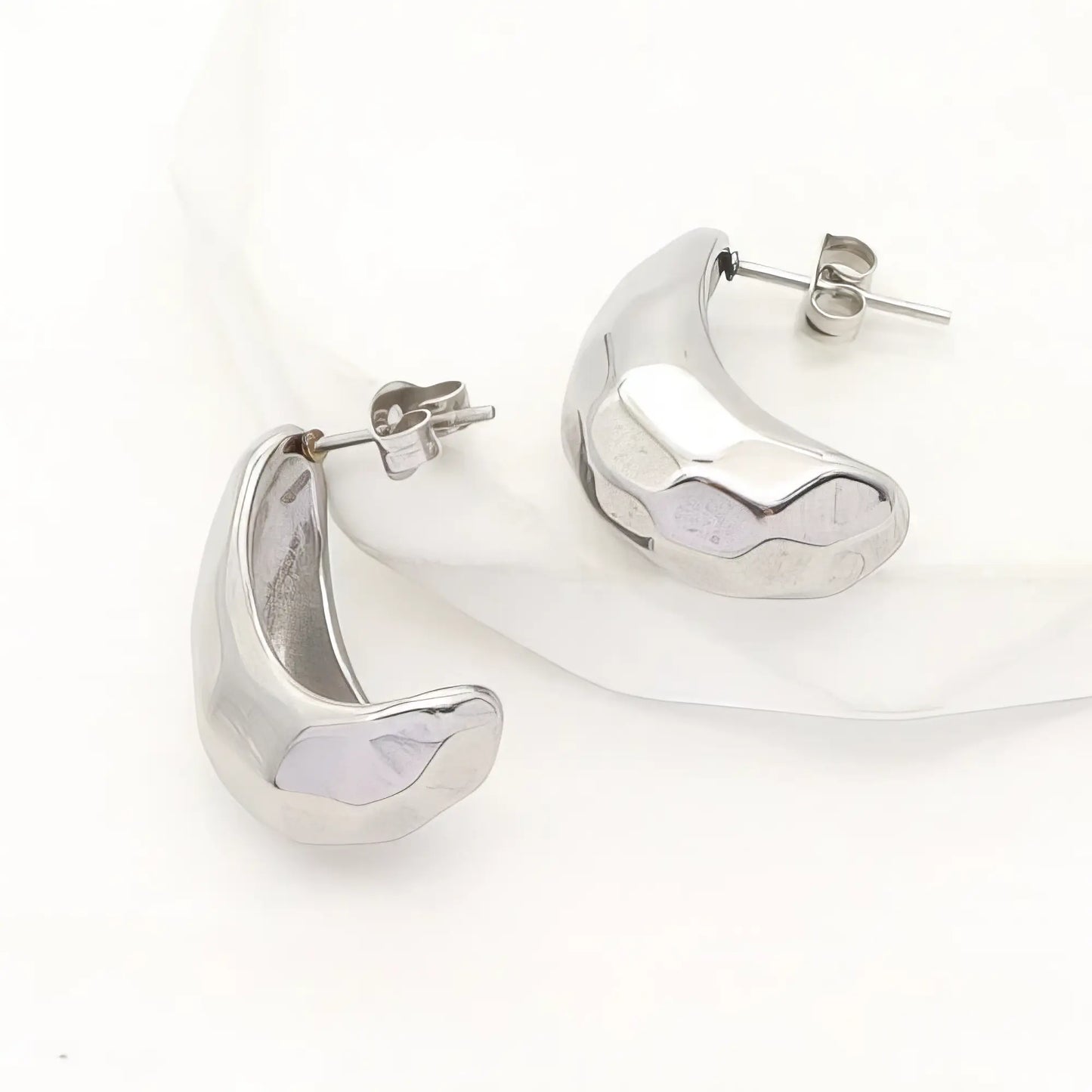 Σκουλαρίκια από ανοξείδωτο ατσάλι σε ασημί, chunky κρίκοι 2.1cm (E3327)