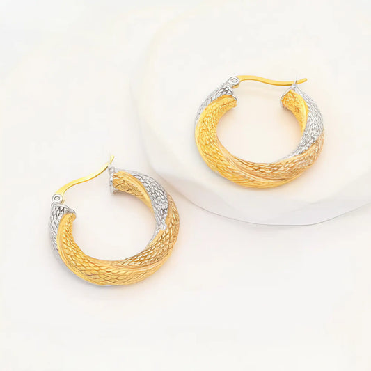 Σκουλαρίκια από ανοξείδωτο ατσάλι διχρωμίας – 2,9 cm (E3334)