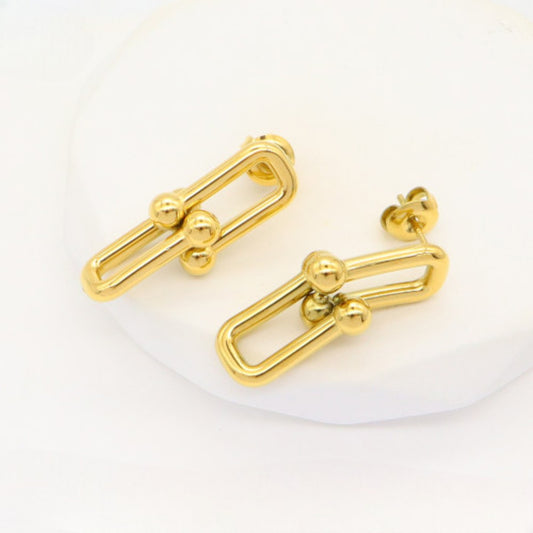 Ατσάλινα Χρυσά Σκουλαρίκια 16 x 10 mm με Γεωμετρικό Design (E3353)