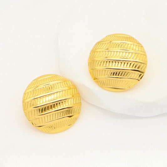 Ατσάλινα Χρυσά Σκουλαρίκια 2.3cm με Ανάγλυφη Ριγέ Υφή (E3355)