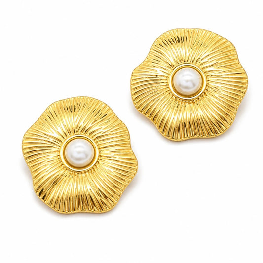 Σκουλαρίκια ατσάλι χρυσά με πέρλα 3.6cm (E3447)