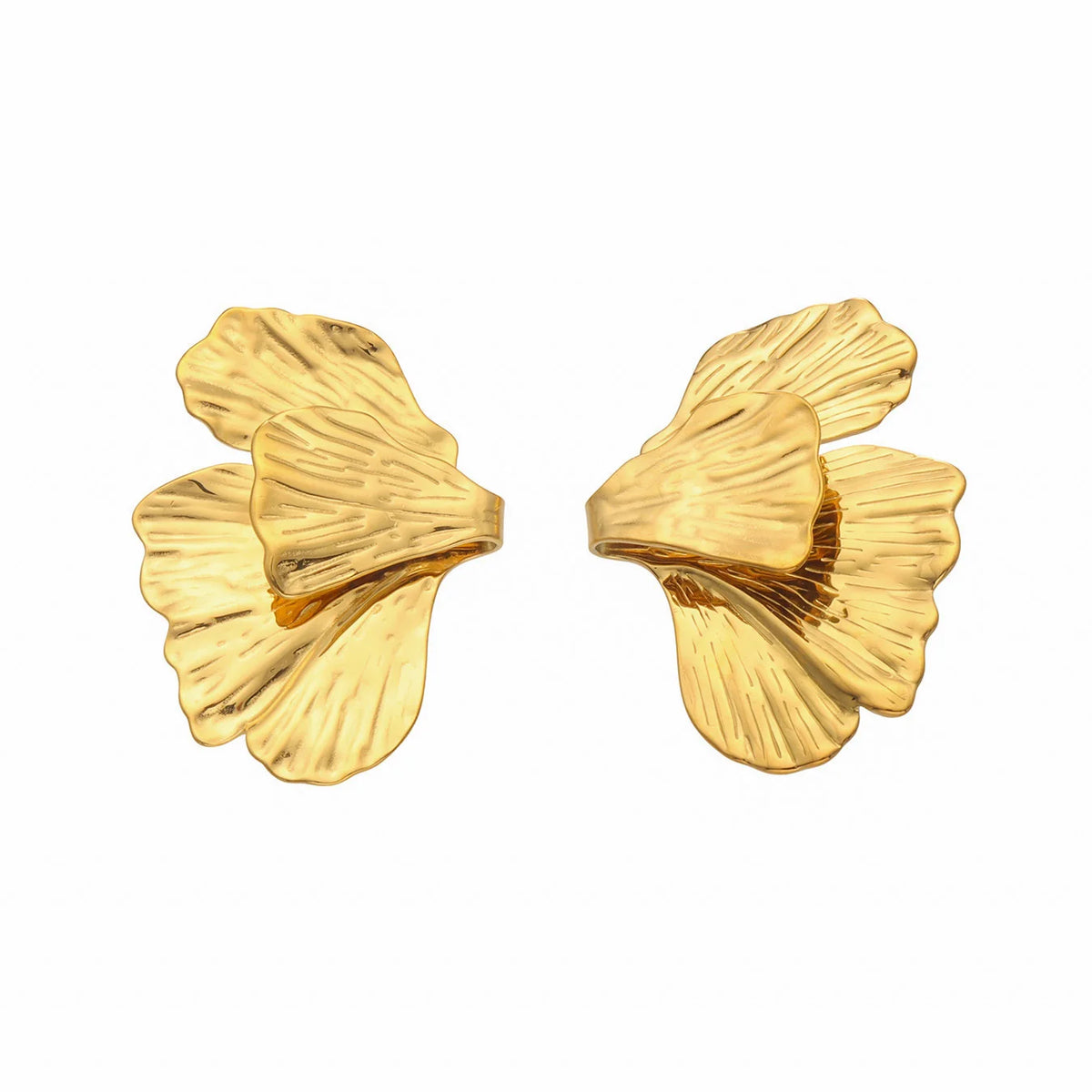 Χρυσά Ατσάλινα Σκουλαρίκια 316L Πέταλα Statement 5.5cm (E5014)