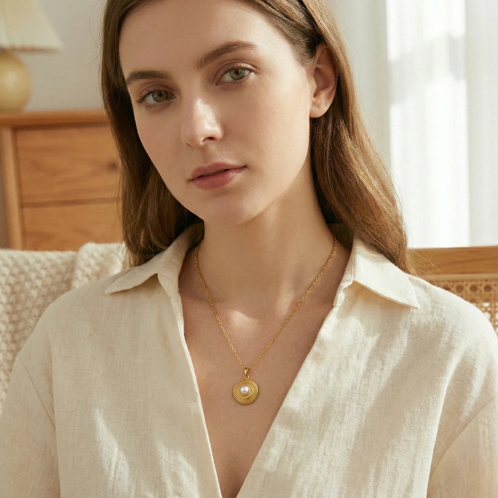 Aτσάλινο κολιέ με πέρλα (N1639)