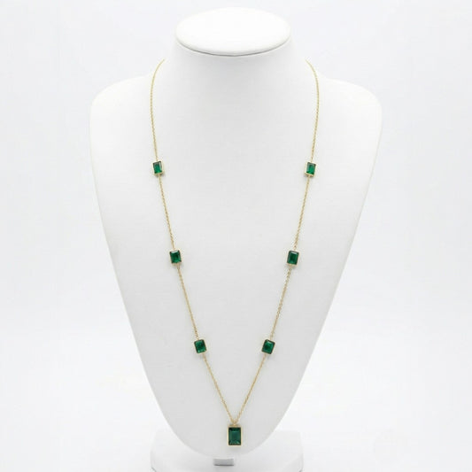 Ατσάλινο Χρυσό Μακρύ Κολιέ 80 cm με Πράσινες Πέτρες (N3255)
