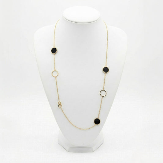 Ατσάλινο Χρυσό Μακρύ Κολιέ 70 cm με Μαύρα Στοιχεία (N3215)